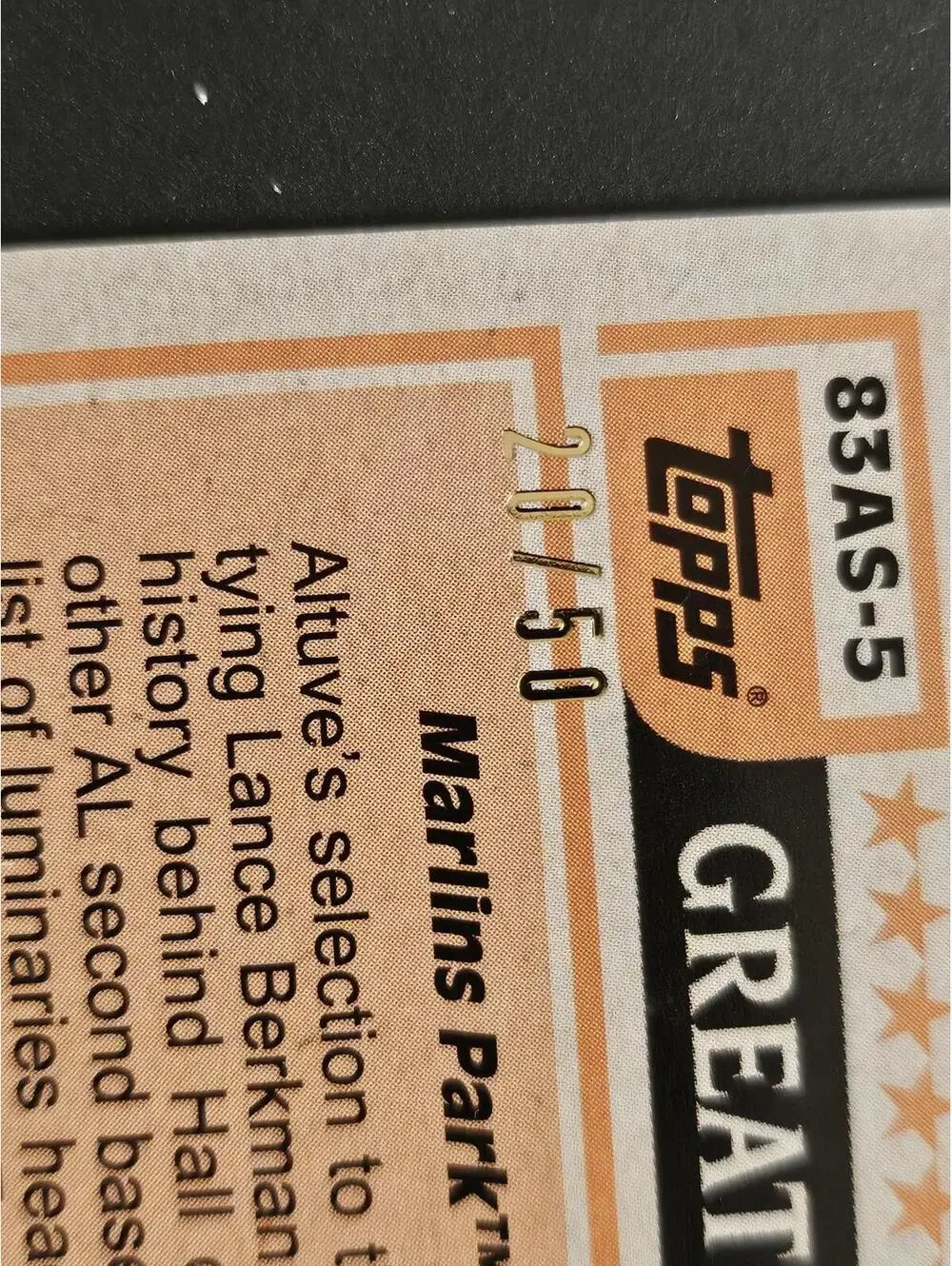 RARE - Jose Altuve GOLD 2018 Topps '83 style All Star Card# 83AS-5  - RAW Mint - Picture 3 of 3